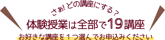 体験授業は全部で19講座～お好きな講座を１つ選んでお申込みください～